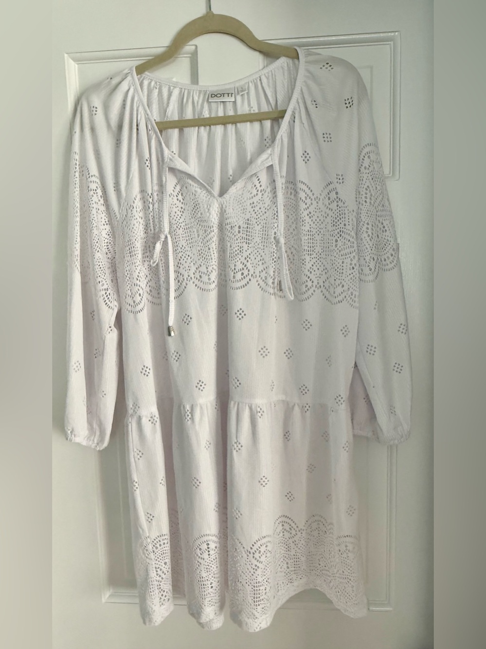Dotti White Eyelet Swim Cover-Up Tunic, Sz L, EUC